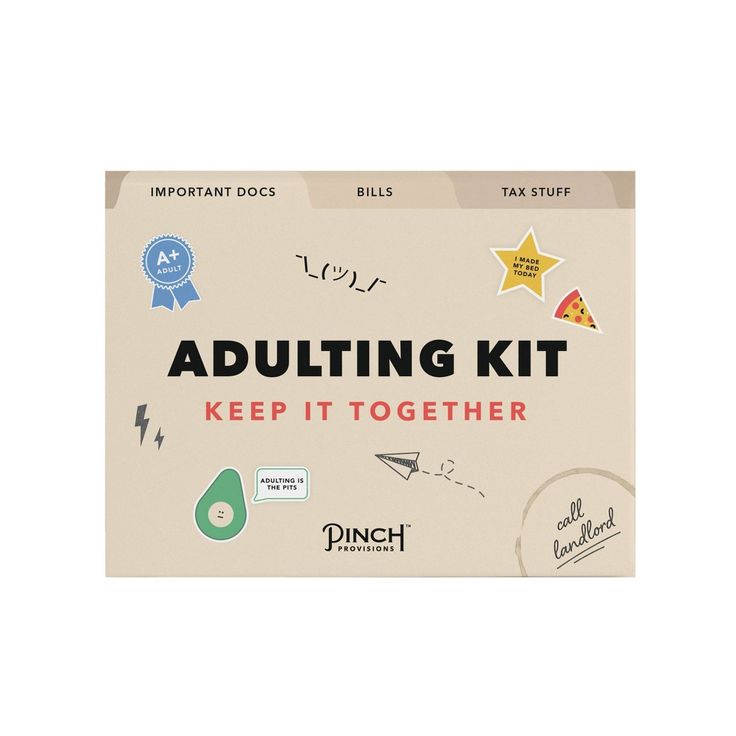 an adulting kit with stickers on it