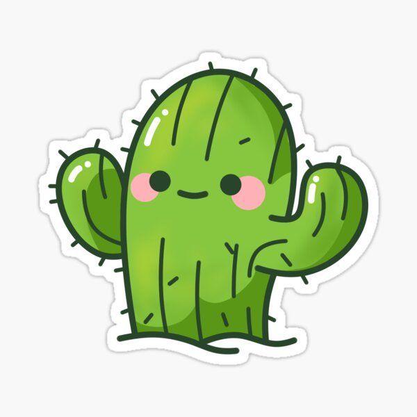 a green cactus sticker with pink eyes