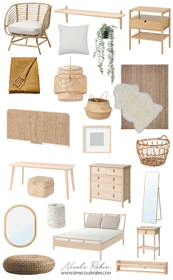 the best of ikea boho home decor in white and natural wood with text overlay