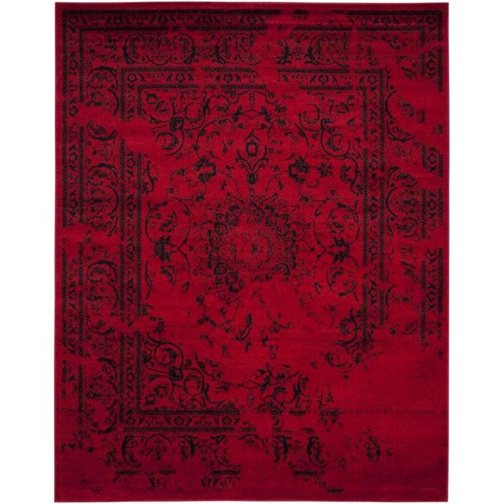 a red rug with an ornate design on the middle and bottom, is shown in front of a white background