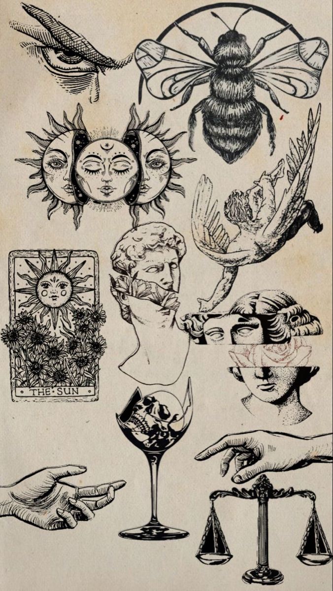 an old book with drawings on it and some pictures in the middle, including a lady's head