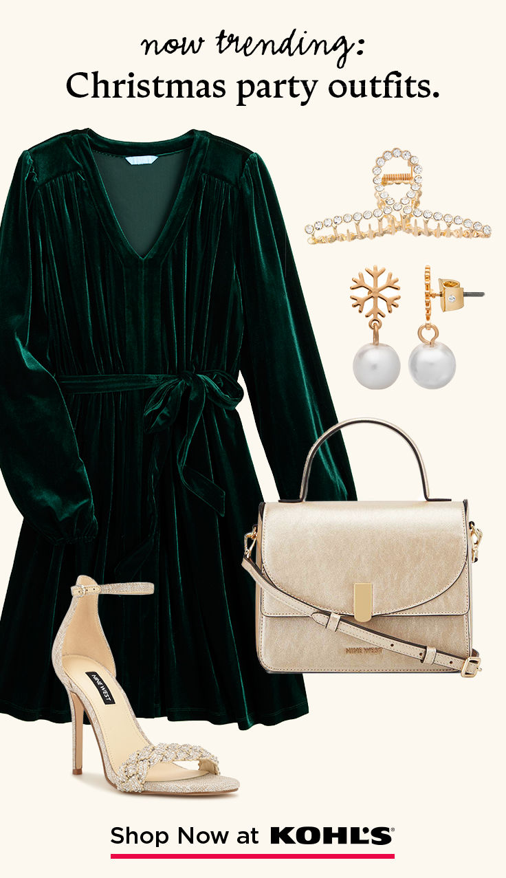 Get RSVP-ready with finds for all your festive fun. From velvet dresses to statement shoes and accessories, find Christmas party outfits at Kohl’s and Kohls.com. Green And Black Christmas Outfit Family, Christmas Party Outfits Curvy, Friendsmas Aesthetic, Christmas Outfit Curvy, Winter Outfits Over 40, Christmas Picture Outfits, Christmas Cocktail Party Outfit, Holiday Cocktail Party Outfit, Women Christmas Outfits