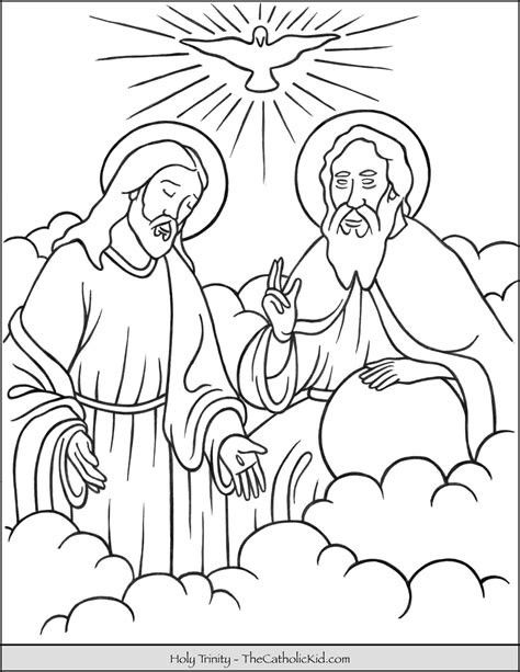 an image of jesus and mary in the clouds with sun shining above them coloring page