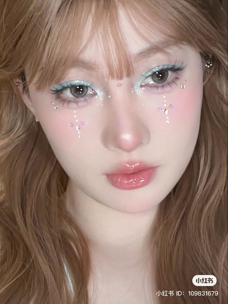 Soft Blush Makeup, Makeup Layout, Concert Makeup, Rhinestone Makeup, Makeup Face Charts, Ethereal Makeup, Cute Makeup Looks, Asian Eye Makeup, Creative Makeup Looks