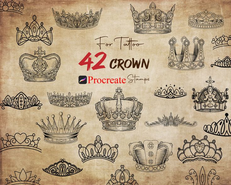 a large collection of crowns with the words 42 crown procreate