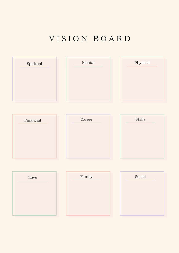 If you're creating a vision board specifically to be used on products like mugs, t-shirts, or notebooks, you'll want to choose keywords that are concise yet impactful. Here are some suggestions:

1. Dream Big
2. Believe
3. Manifest
4. Create
5. Inspire
6. Achieve
7. Love Yourself
8. Be Fearless
9. Gratitude
10. Joy
11. Empower
12. Grow
13. Thrive
14. Positivity
15. Courage
16. Focus
17. Abundance
18. Mindfulness
19. Sparkle
20. Shine Vision Board Paper Ideas, Dream Life Template, Vision Board Template 2025, Vision Board Binder, Vision Board Format, 2025 Vision Board Template, Vision Board Structure, Vision Board Sections, Vision Board Outline