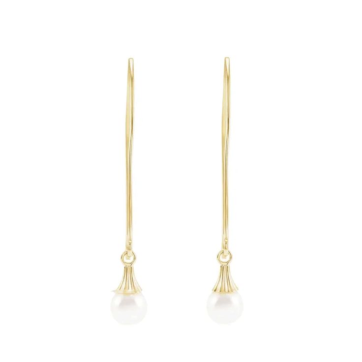 Crafted with 14K yellow gold and featuring exquisite cultured Akoya pearls, these earrings are both elegant and timeless. Elegant Gold Plated Linear Earrings For Anniversary, Classic Yellow Gold Drop Pearl Earrings, Elegant Gold Plated Linear Earrings, Elegant Linear Earrings With Ear Wire, Elegant Gold Plated Long Drop Earrings, 14k Gold Linear Pearl Drop Earrings, Classic 14k Yellow Gold Pearl Earrings, Elegant 14k Yellow Gold Linear Earrings, Elegant Long Drop Linear Earrings