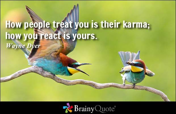 two birds sitting on top of a tree branch with a quote about how people treat you is their karma