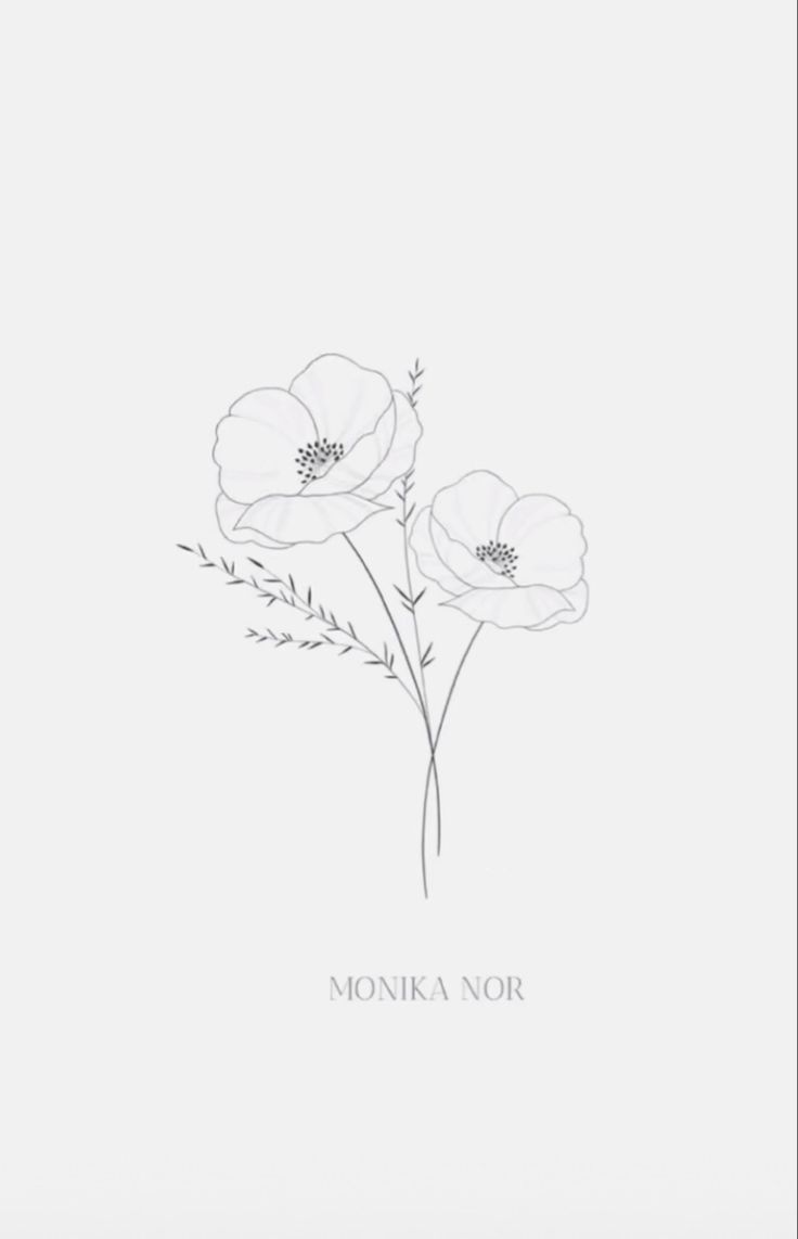 two flowers on a white background with the words monika nor written in black ink