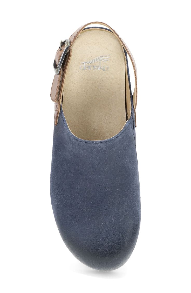 An adjustable slingback strap stabilizes this sleek leather clog with a soft, contoured footbed and rubber sawtooth sole. 1 1/4" heel; 3/4" platform Leather upper and lining/rubber sole Imported Blue Leather Clogs With Leather Footbed, Blue Leather Platform Mules, Leather Slingback Clogs With Heel Loop, Blue Closed Toe Clogs With Leather Footbed, Blue Clogs With Leather Footbed And Round Toe, Leather Slingback Clogs With Wooden Heel, Blue Platform Slip-on Clogs, Blue Closed Toe Clogs With Removable Insole, Blue Clogs With Leather Sole And Round Toe