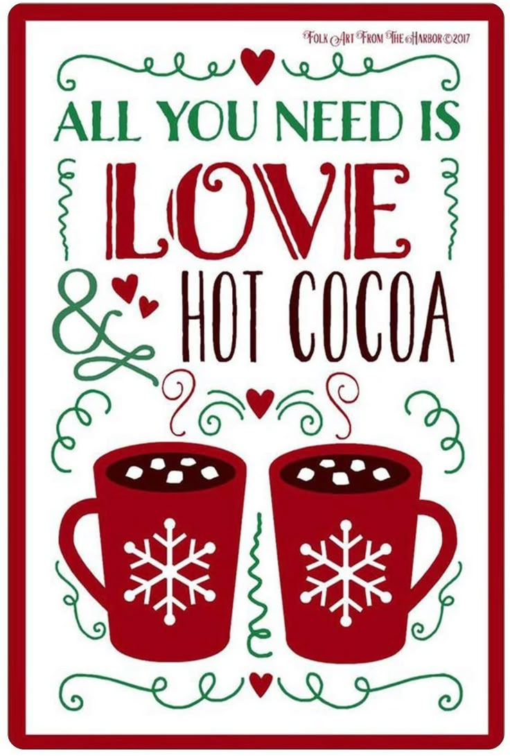 a poster with two cups of hot chocolate and the words all you need is love and cocoa