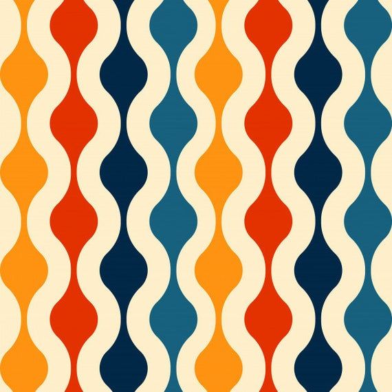 an orange, blue and red pattern with wavy lines on the bottom half of it