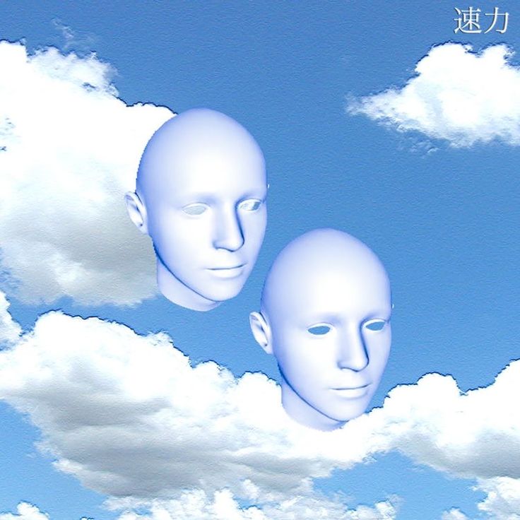 two heads in the sky with clouds behind them