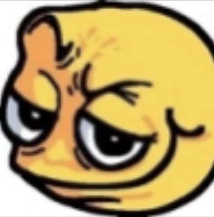 an angry looking yellow smiley face with one eye open and the other half drawn up