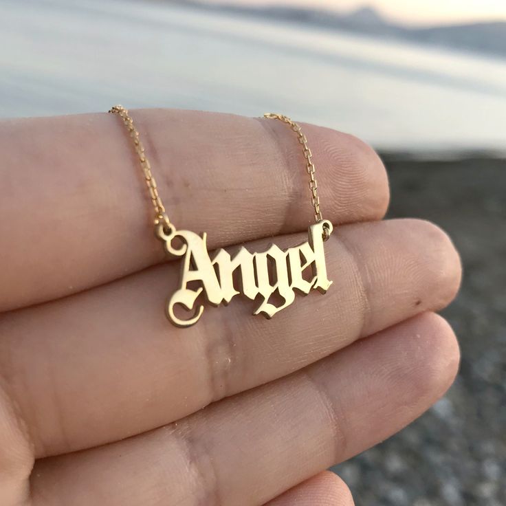 Excited to share this item from my #etsy shop: Old English Name Necklace - Gothic Name Necklace - Custom Name Necklace - Old English Letter Necklace - Sterling Silver -Gold Name Necklace Girlfriend Jewelry, Angel Necklace, Horn Necklace, Letter Pendant Necklace, Gold Name Necklace, 14k Gold Necklace, Custom Name Necklace, Letter Pendants, Engraved Necklace