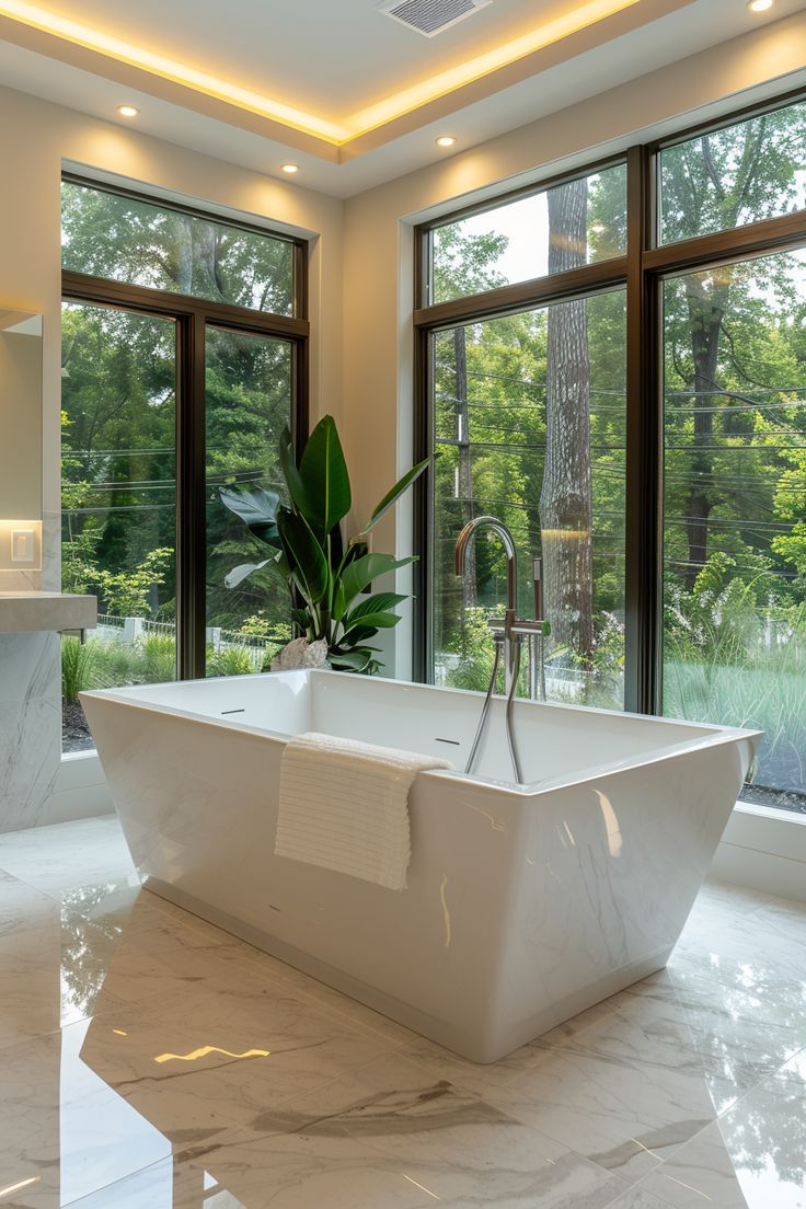 Transform Your Home with a Luxurious Spa-like Bathroom Retreat! Master Bath Inspiration Free Standing Tub, Bathtub With A View, Stand Alone Bath Tub, Floating Tub, Deep Tub, Barn House Interior, Bath Inspiration, Bathroom Retreat, Large Tub