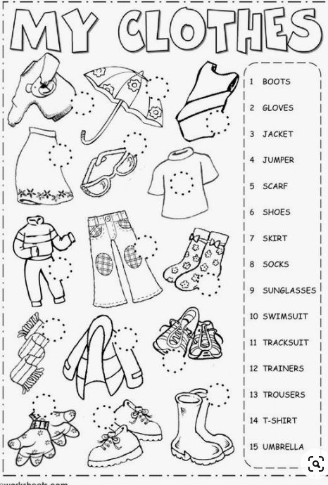 the worksheet for my clothes is shown in black and white, with an image of