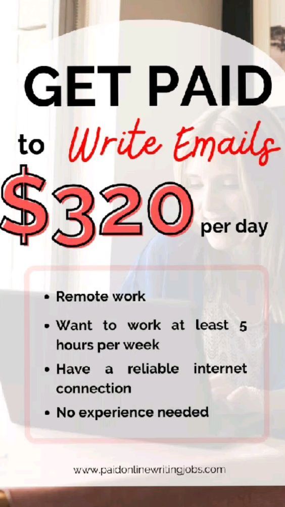 a woman sitting in front of a laptop computer with the text get paid to write emails $