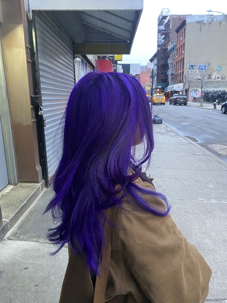 Dark Blue With Purple Hair, Dark Blue Violet Hair, Indigo Dyed Hair, Ultramarine Blue Hair, Blue Toned Purple Hair, Dark Electric Blue Hair, Purple And Rainbow Hair, Purple Hair Aesthetic Faceless, Cool Toned Purple Hair