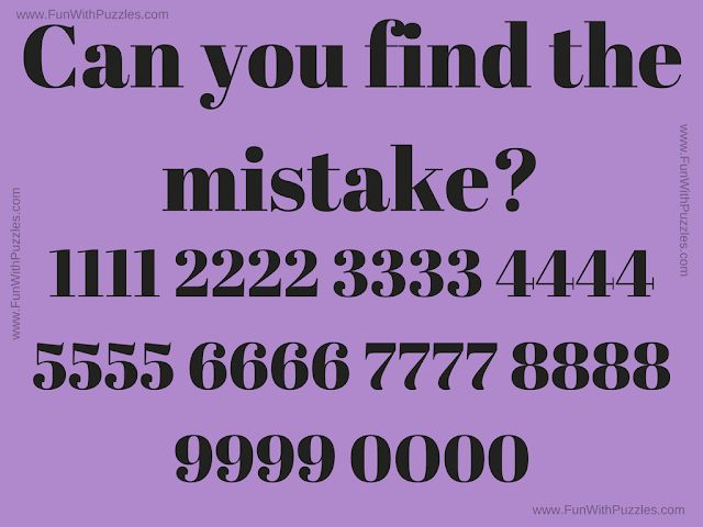 a purple poster with the words can you find the mistake? and numbers below