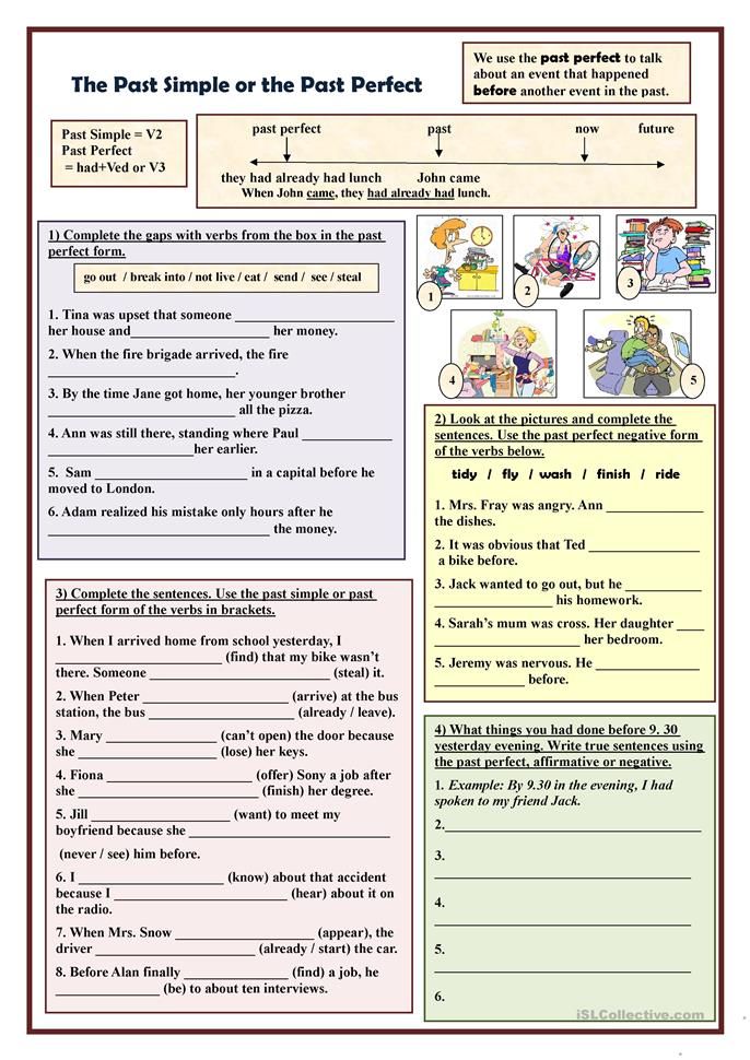 the past simple or the post - perfect worksheet with pictures and words on it