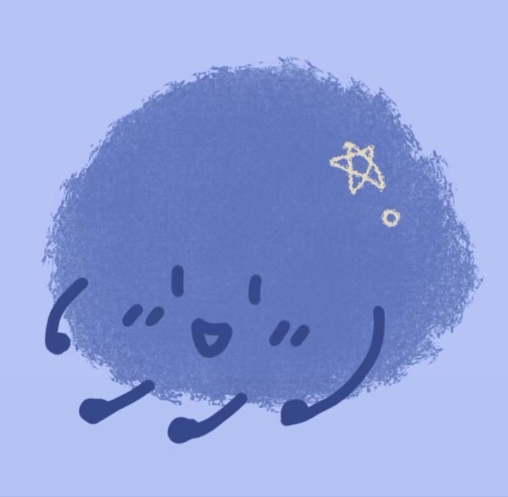 a drawing of a blue cloud with a star on it