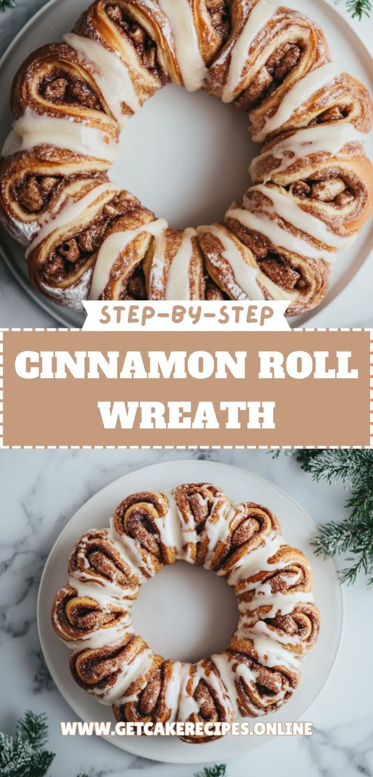 Cinnamon Roll Wreath, a stunning and easy Christmas dessert idea perfect for holiday gatherings. Festive Cinnamon Rolls, Cinnamon Bun Wreath, Xmas Cinnamon Rolls, Cinnamon Roll Wreath Christmas, Christmas Puff Pastry Desserts, Cinnamon Roll Christmas, Cinnamon Roll Wreath, Peppermint Bark Brownies, Trifle Easy