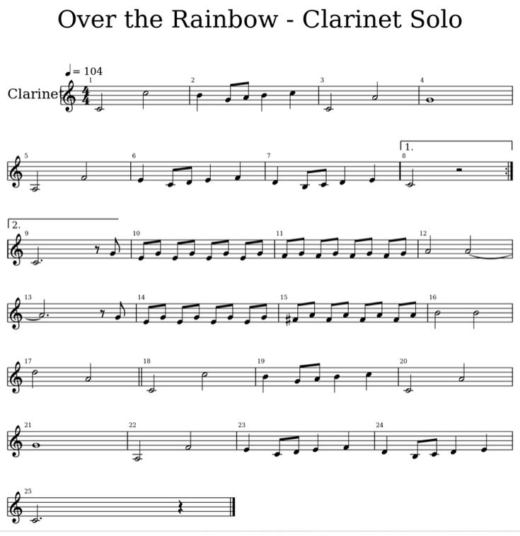 sheet music with the words over the rainbow - clarinet solo