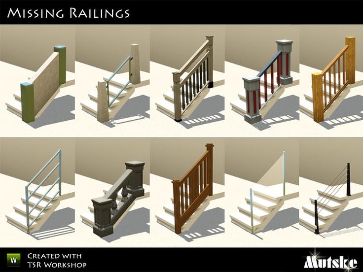 four different types of railings and stairs