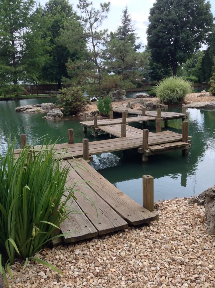 a wooden dock sitting on top of a body of water