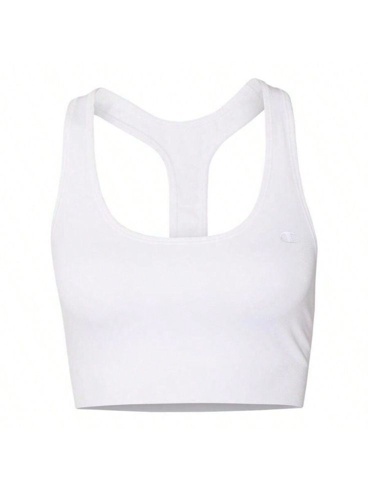 8.5 oz./yd, 87/13 polyester/spandex. Smoothtec band. Quick-drying compression fabric. Minimal seams for maximum comfort. Racerback design for easy movement. Champion "C" logo on upper left strap and center back. 
Women's Racerback Sports Bra White Casual-Comfy    Plain    Women Activewear, size features are:Bust: ,Length: ,Sleeve Length: Fitted Technical Activewear With Built-in Padding, Fitted Racerback Activewear With Built-in Padding, Fitted White Activewear With Built-in Padding, White Seamless Stretch Activewear, Fitted White Activewear For Gym, White Fitted Activewear For Gym, White Seamless Fitted Sports Bra, Sporty Stretch Cotton Sports Bra, Sporty Cotton Stretch Sports Bra