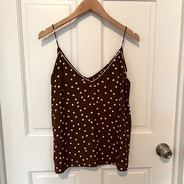 Zara M Excellent Condition. No Tags But Never Worn. Matching Pant In A Separate Listing, Feel Free To Bundle! Pit To Pit - 21.5” (Double For Bust Measurements) Top To Bottom - 24” 100% Viscose No Trades, But Don’t Be Shy Make An Offer!! Chic Polka Dot Tank Top For Summer, Chic Polka Dot Tank Top For Spring, Spring Chic Polka Dot Tank Top, Brown V-neck Camisole For Summer, Zara V-neck Tank Top For Day Out, Zara Casual Camisole For Spring, Casual Zara Camisole For Spring, Tank Top Camisole, Zara Tops