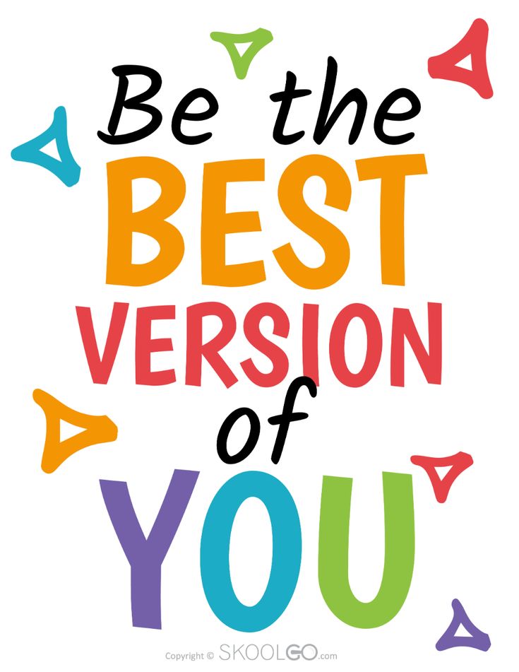 the words be the best version of you on a white background with multicolored letters