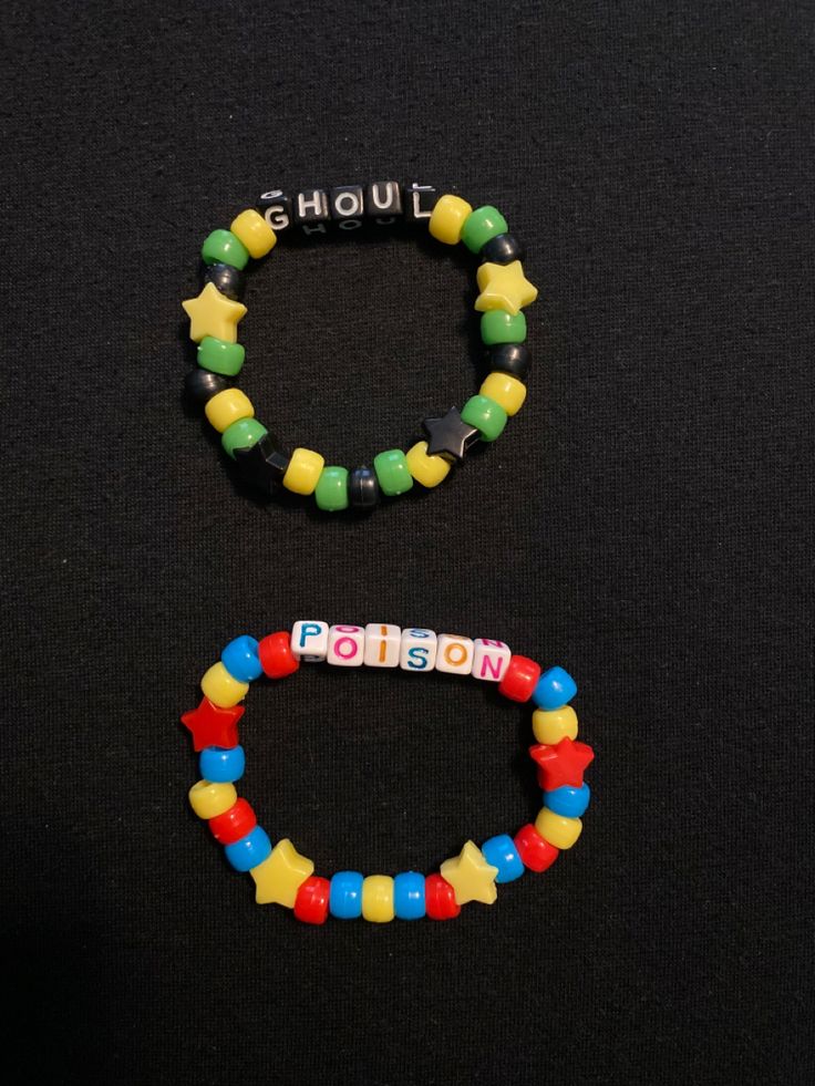 Party Poison And Fun Ghoul, Party Poison X Fun Ghoul, Mcr Kandi Bracelets, Kandi Inspiration Pony Beads, Words To Put On Kandi, Mcr Bracelet Ideas, Fun Ghoul Mcr, Weird Bracelets, Cute Kandi Bracelets