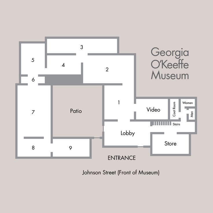 the floor plan for the george okeeffe museum, which is located in johnon street front of museum