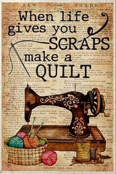 an old sewing machine with yarn on it and the words when life gives you scraps make