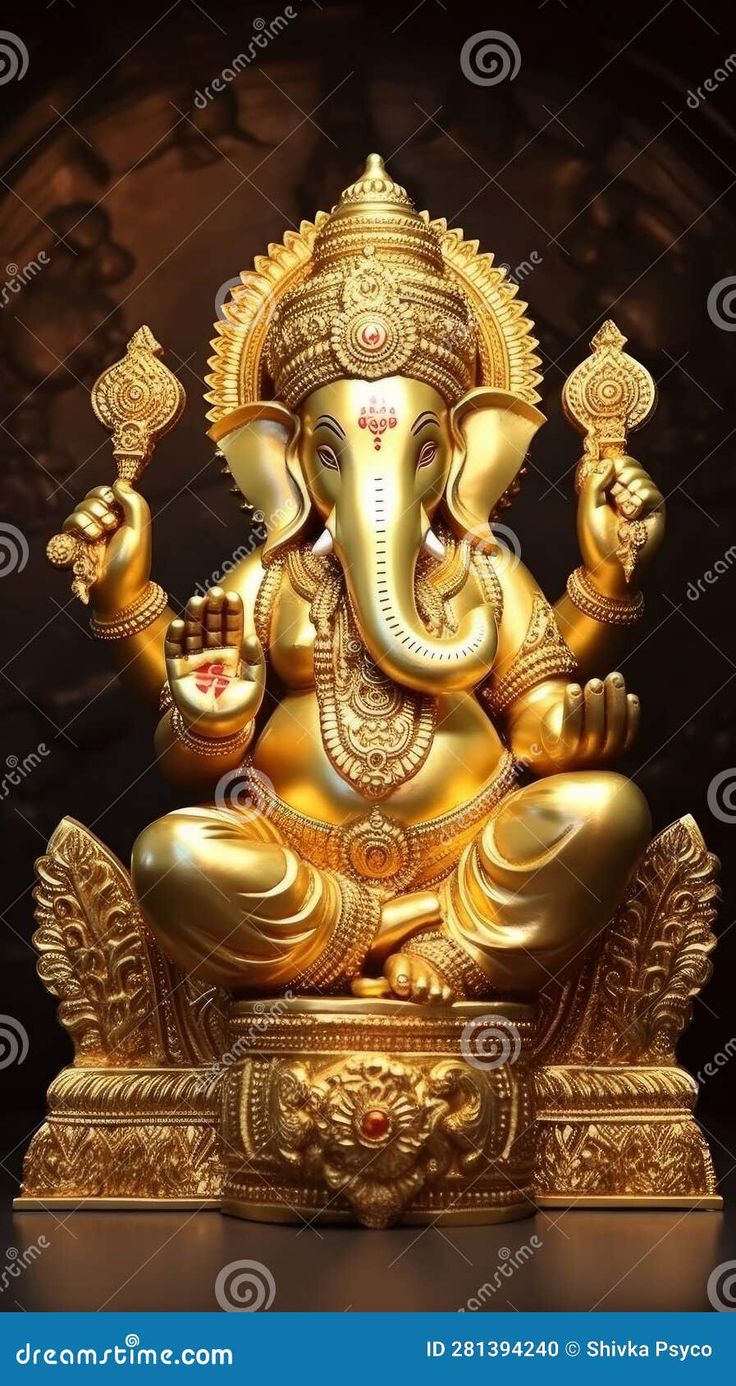 golden statue of lord ganesha on black background