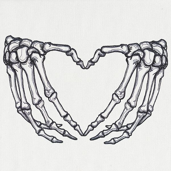 two hands in the shape of a heart made out of skeleton bones on a white background