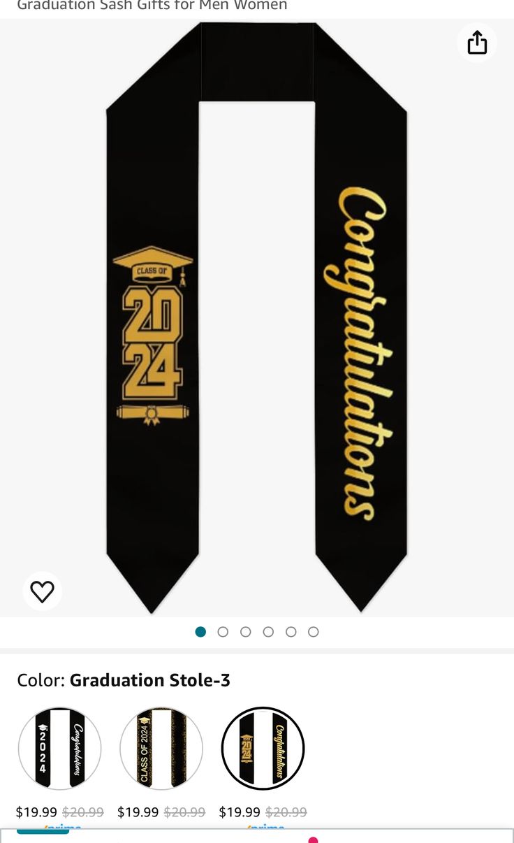 a black and gold graduation stole with the number twenty on it