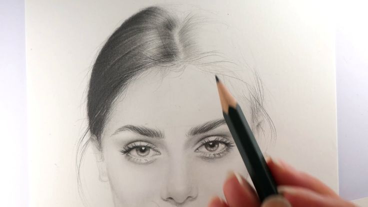 a drawing of a woman's face with a pencil in her hand and the image is