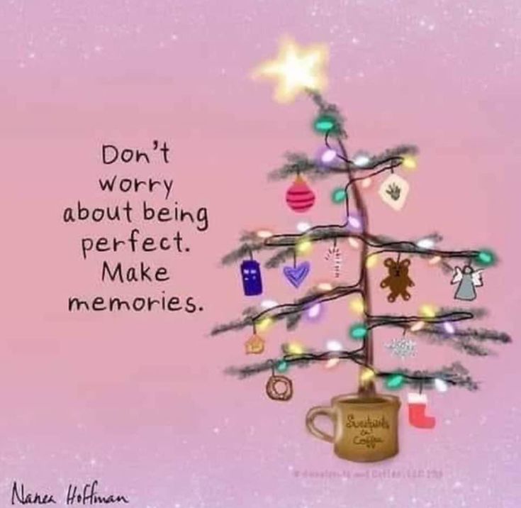 a christmas tree with lights on it and a quote about being perfect make me memories