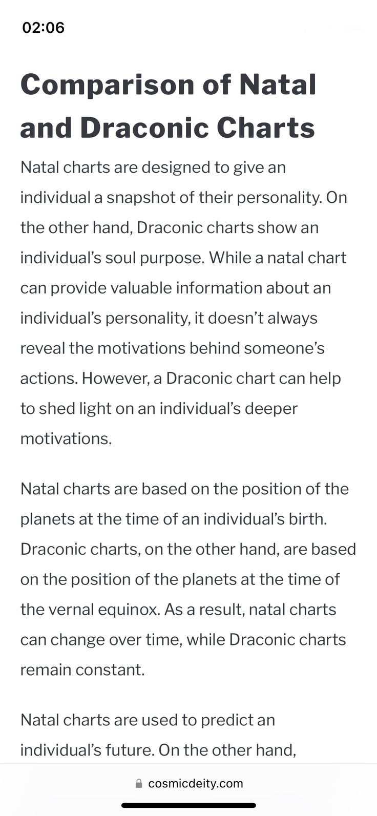 the text is in black and white, which reads comparison of natural and dragonic chart