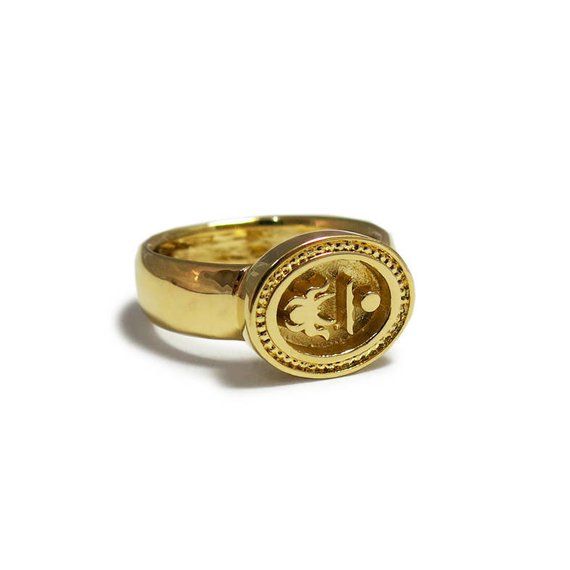 Custom gold signet ring | Etsy Symbolic Yellow Gold Brass Signet Ring, Vintage Ceremonial Signet Ring With Open Design, Vintage Ceremonial Open Signet Ring, Gold Brass Signet Ring With Symbolic Style, Gold Oval Brass Signet Ring, Vintage Gold Engraved Ring Tarnish Resistant, Vintage Gold Engraved Ring, Tarnish Resistant, Vintage Gold Engraved Tarnish-resistant Ring, Heirloom Oval Gold Plated Signet Ring