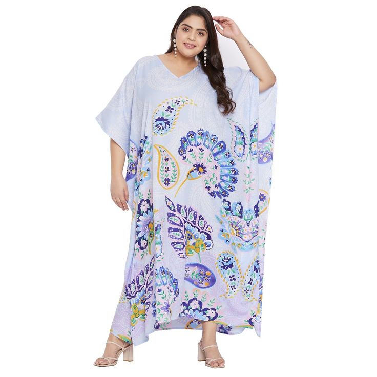 Material: 100% Polyester Pattern: Paisley Printed Size: Fits Perfectly To Us Plus Size 1x To 3x Color: White Length: 52 Inches Sleeve Style: Kimono 3/4 Sleeve Neck Style: V-Neckline Model: Sg152-8665 Care Instruction: Hand Wash/Machine Wash White Kaftan Dress, Kaftans Dresses, White Loungewear, White Kaftan, Kimono Maxi Dress, Leopard Print Maxi Dress, Rose Maxi Dress, Grey Maxi Dress, Long Dress Casual