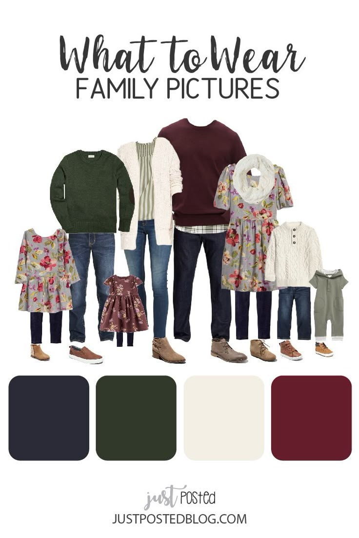 an image of family pictures with the words what to wear family pictures in different colors