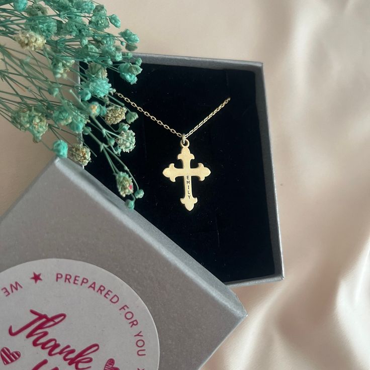 Cross Necklace - Silver Cross - Gold Cross Necklace - Baptism Necklace - Religious Necklace - Mother's Day Gifts - Personalized Jewelry - 14K Solid Gold Cross Necklace - Filled Cross Necklace - Cross Jewelry - Christian Jewelry - Orthodox Cross Necklace -14K Gold Cross Jewelry  Elevate your fashion statement and express your faith with this cross necklace that serves as a beautiful reminder of your beliefs. It makes a thoughtful and sentimental gift to celebrate religious milestones such as bapt Gold Engraved Jewelry For Baptism, Personalized Crucifix Jewelry For Gift, Gold Cross Pendant Necklace For Baptism, Handmade Gold Jewelry For First Communion, Crucifix Necklaces Tarnish Resistant Gift, Engraved Cross Pendant Necklace For Baptism, Hallmarked Cross Pendant Necklace As Gift, Personalized Gold Necklaces For Baptism, Hallmarked Cross Necklace For Weddings