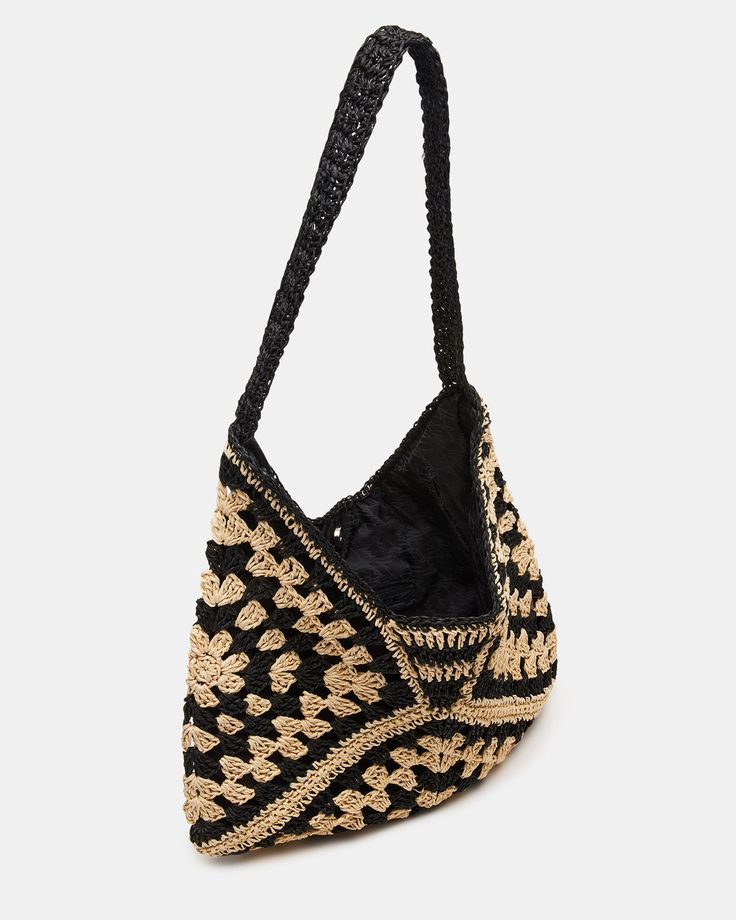 SUNNY + BOHO + CLASSIC The BORA bag features a woven straw exterior in a tropical-inspired 2 tone design with a logo lining to keep your essentials secure. This super roomy hobo style bag fits easily over-the-shoulder or crossbody for breezy hands-free styling. Woven straw hobo bag Top snap closure Lined 15in H x 11in W x 2in D Raffia materials Duster bag included Imported Black Woven Straw Crossbody Bag, Black Crochet Bag With Woven Leather, Versatile Tote Hobo Bag For The Beach, Versatile Hobo Tote Bag For Vacation, Trendy Hobo Bag With Leather Handles For Beach, Trendy Beach Hobo Bag With Leather Handles, Trendy Hobo Bag With Leather Handles For Vacation, Summer Natural Hobo Bag With Removable Pouch, Natural Hobo Bag With Removable Pouch For Summer