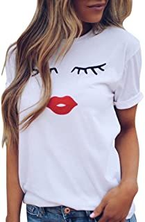 Straight Clothes, Girls Graphic Tee, Lips Print, Pretty And Cute, Cute Tshirts, Printed Sleeves, White Summer, Casual Blouse, Cotton Style