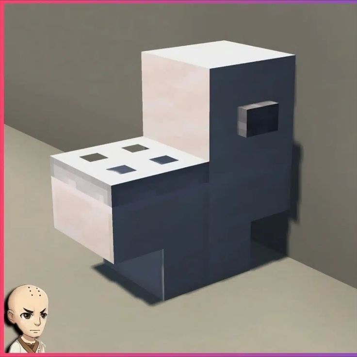 an animated image of a toilet in the middle of a room with a bald man standing next to it