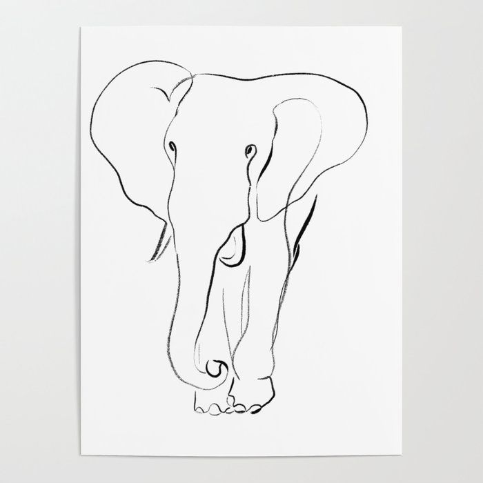 a black and white drawing of an elephant